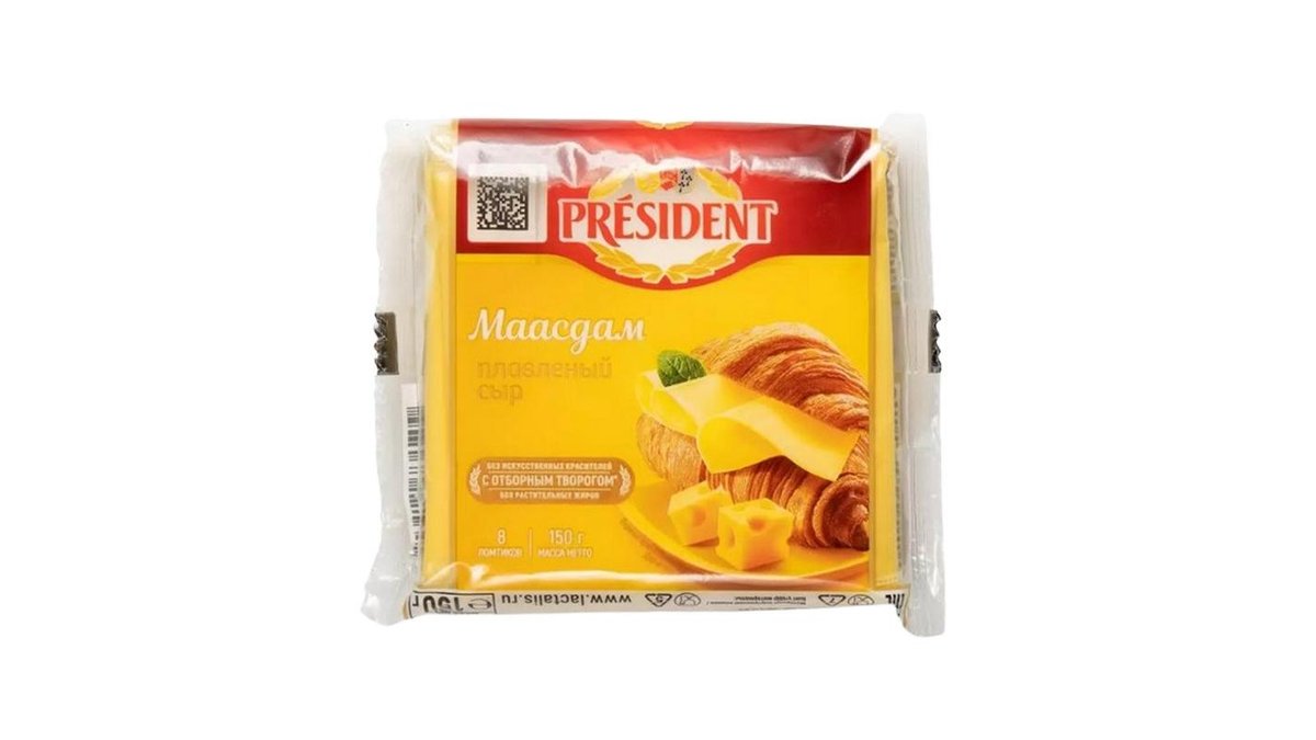 Сыр плавленый President Маасдам слайсы 40% 150 г