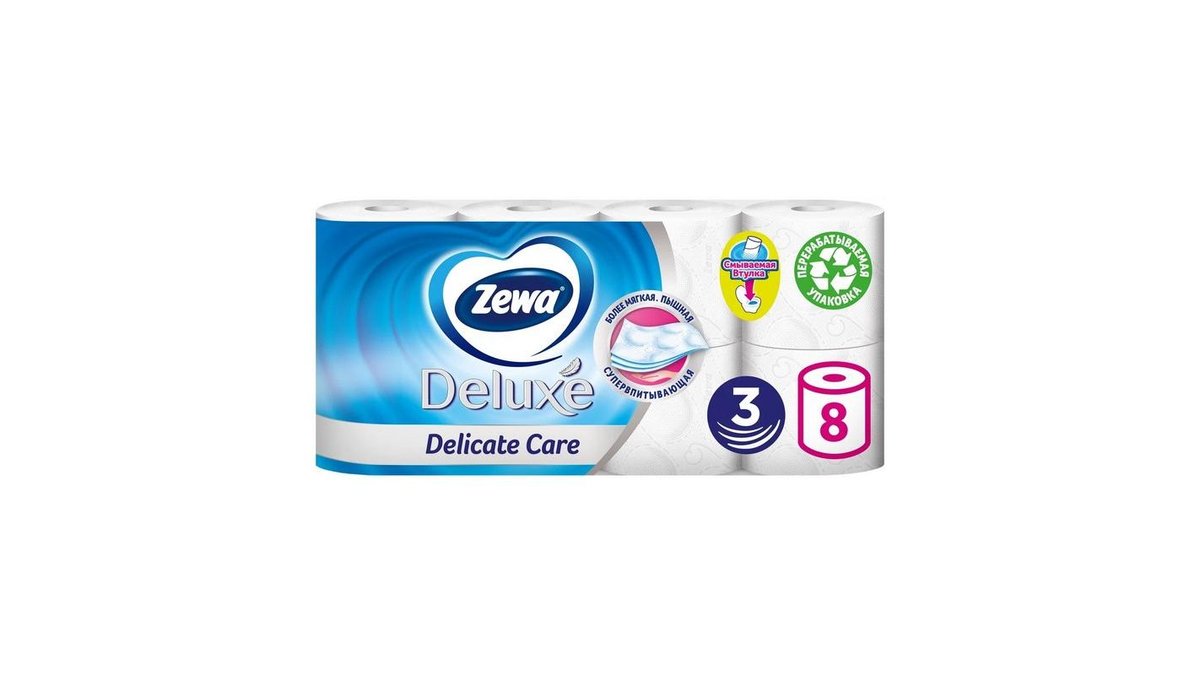 Туалетная бумага Zewa Deluxe Белая 3 слоя 8 рулонов