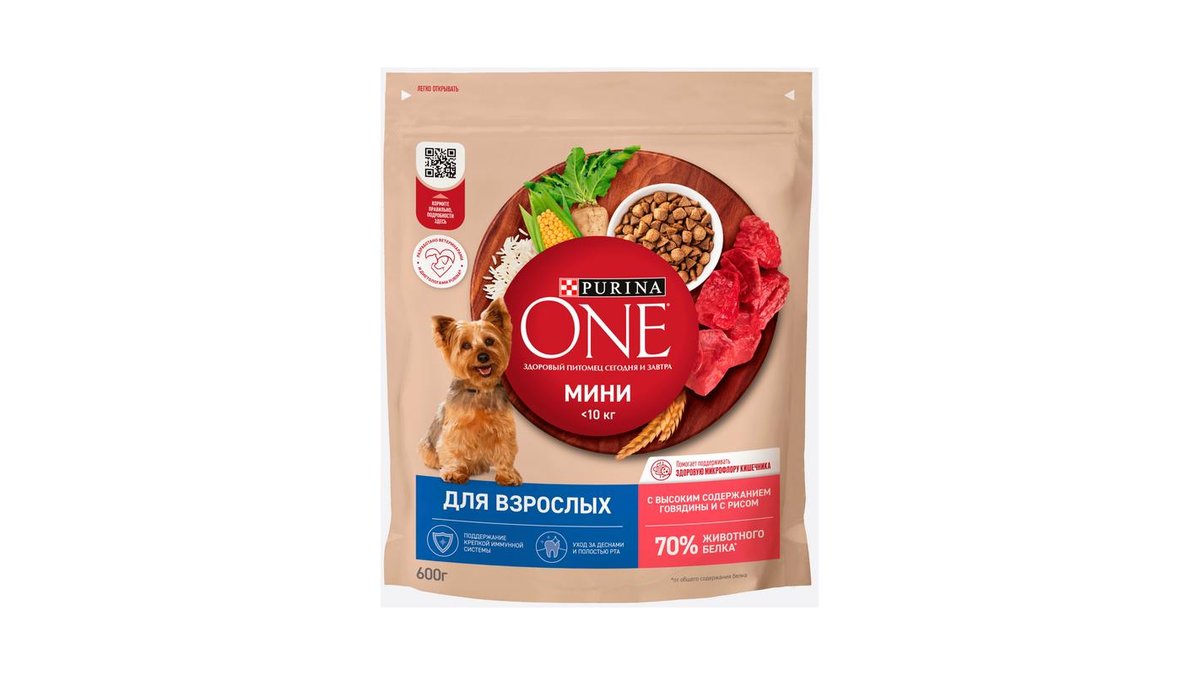 Корм для собак Purina One с говядиной и рисом 600 г
