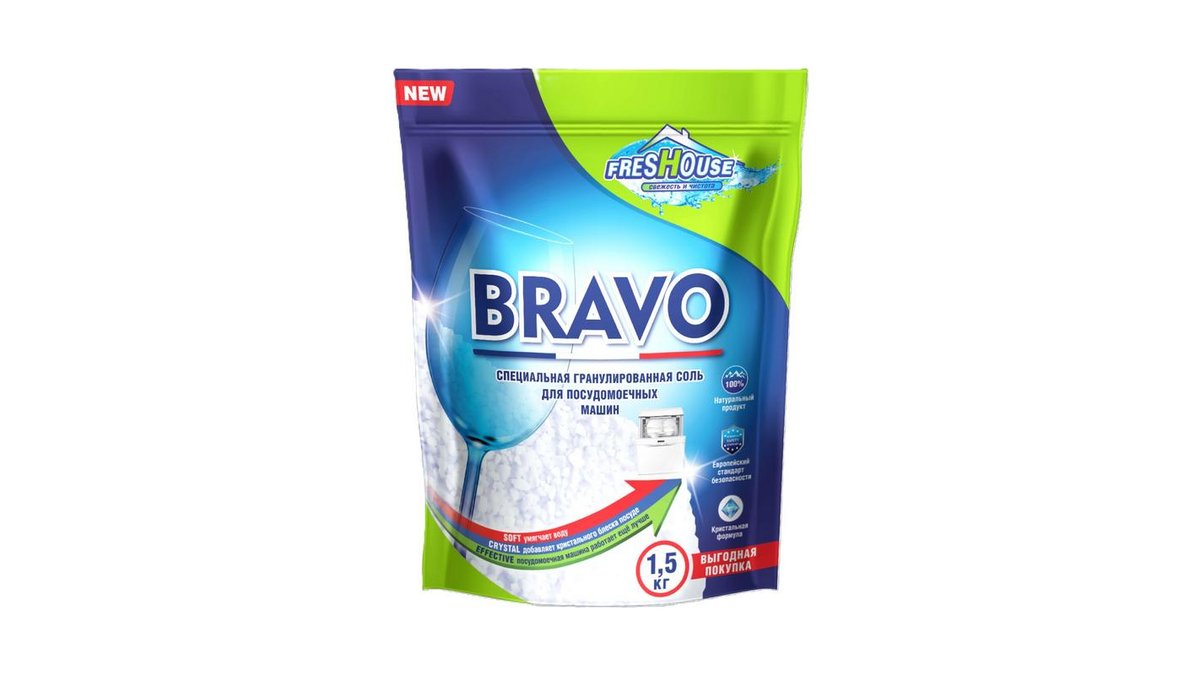 Соль для посудомоечных машин Bravo 1,5 кг