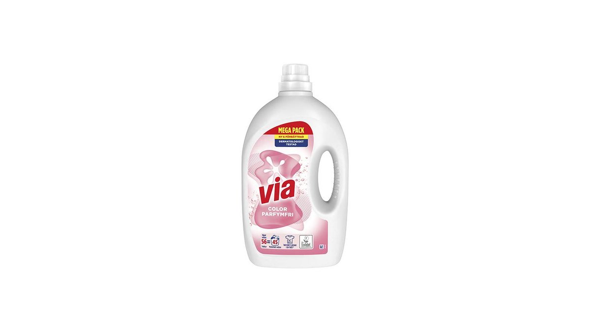 Via Tvättmedel Flytande Color Parfymfri, 2.25 l
