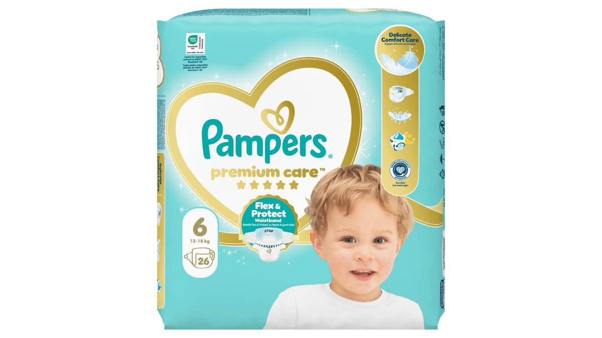 Pampers Premium Care Velikost 6, 26 Plenek, 13kg-18kg