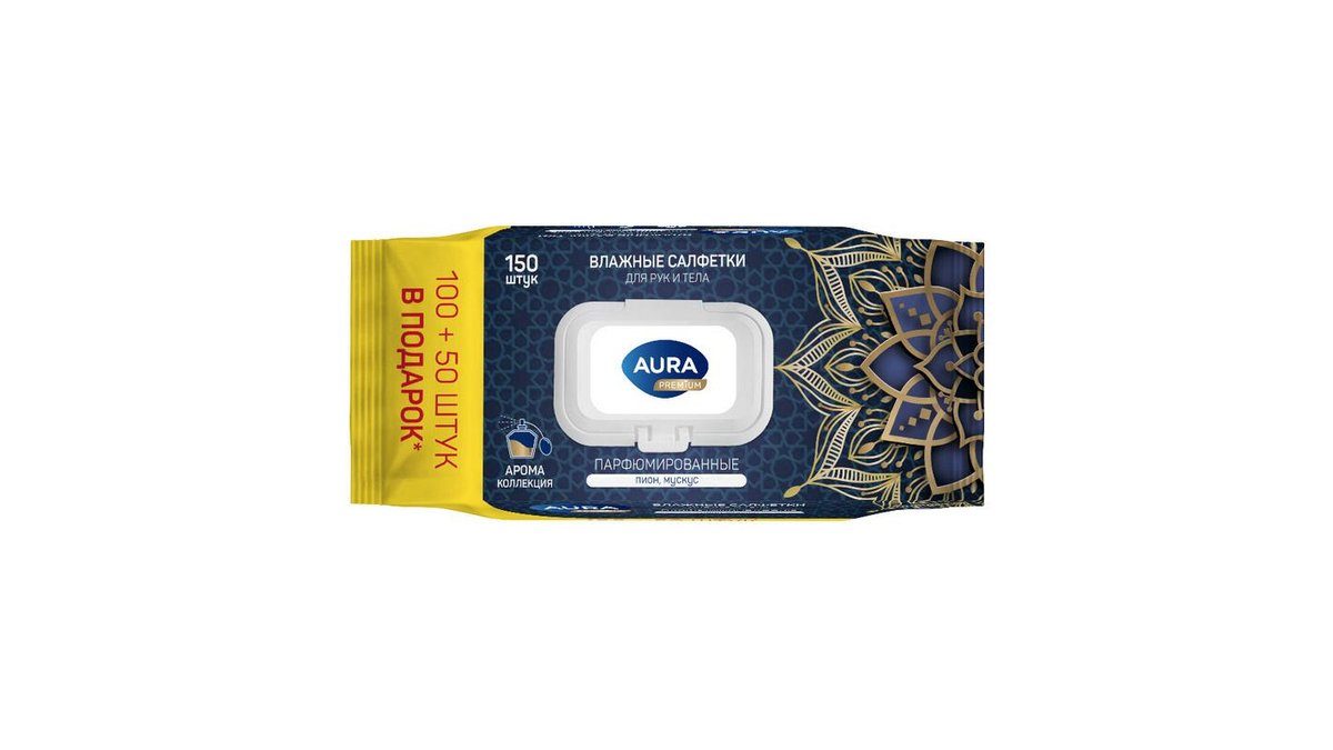 Салфетки влажные Aura пион-мускус 150 шт