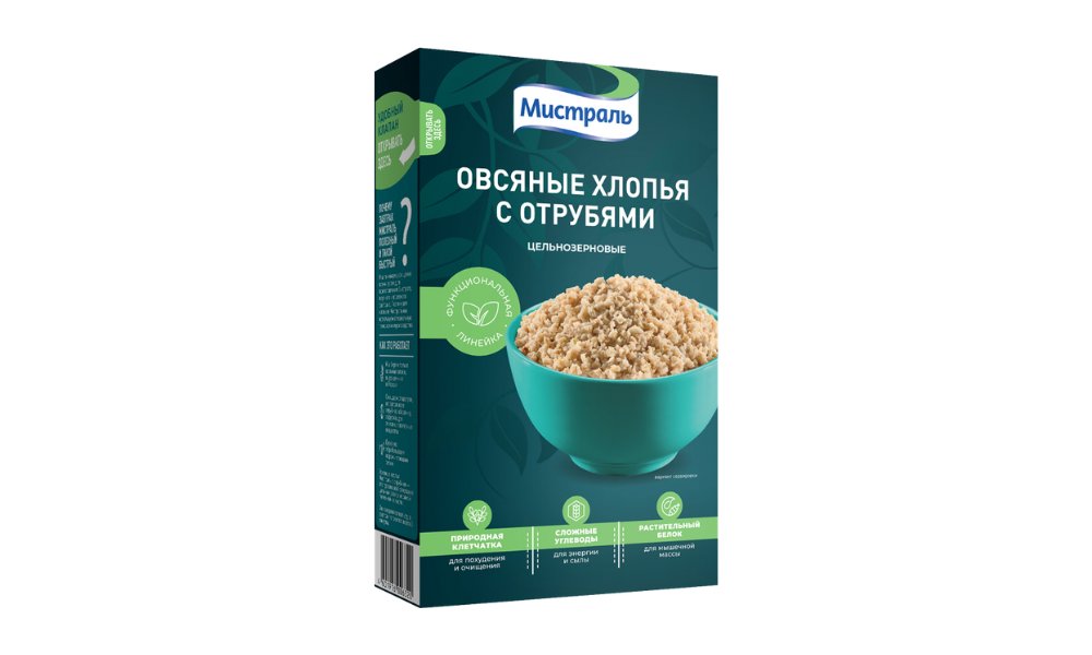 Хлопья МИСТРАЛЬ Овсяные с отрубями 500г кор
