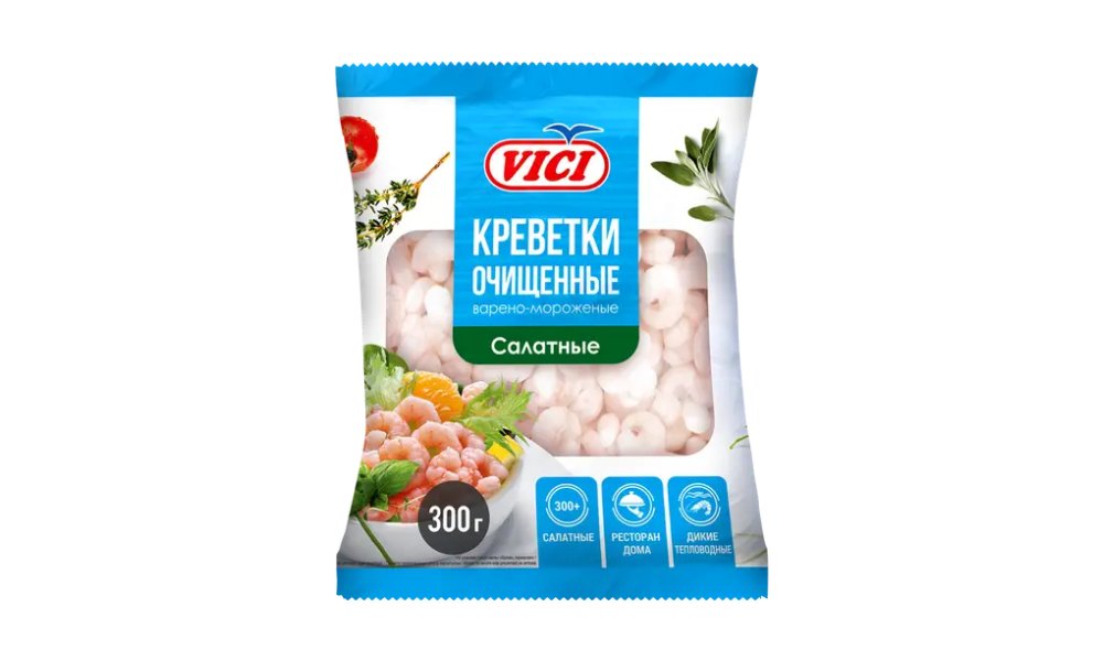 Креветки VICI очищенные салатные в/м 300г м/у