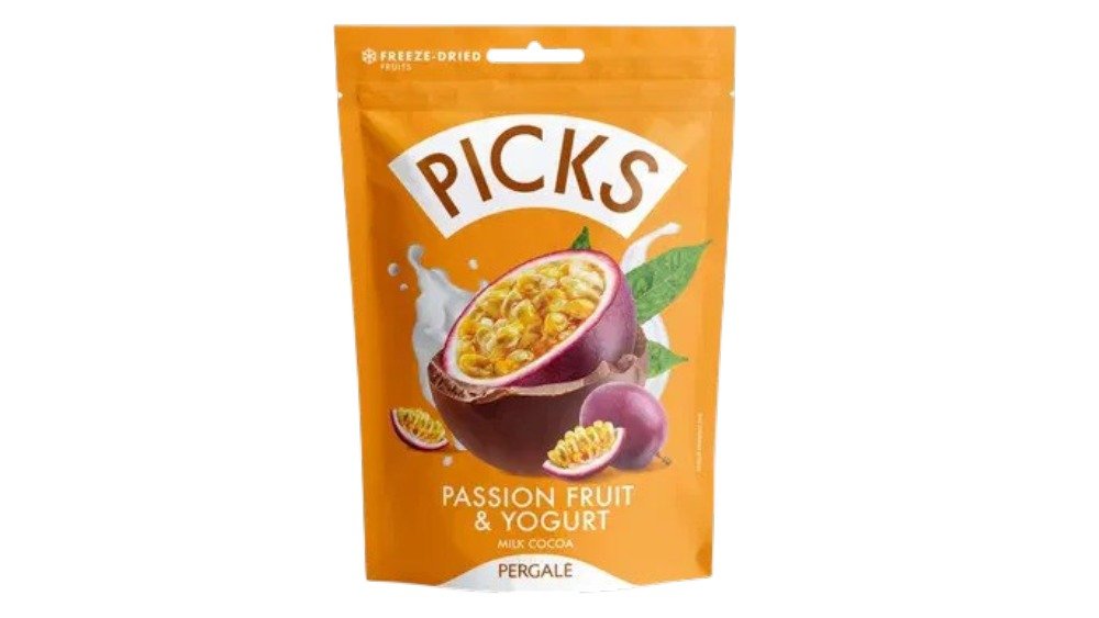 PICKS pakastekuivatut passiohedelmä-jogurttikuutiot maitosuklaanmakuisella kuorrutuksella 90g