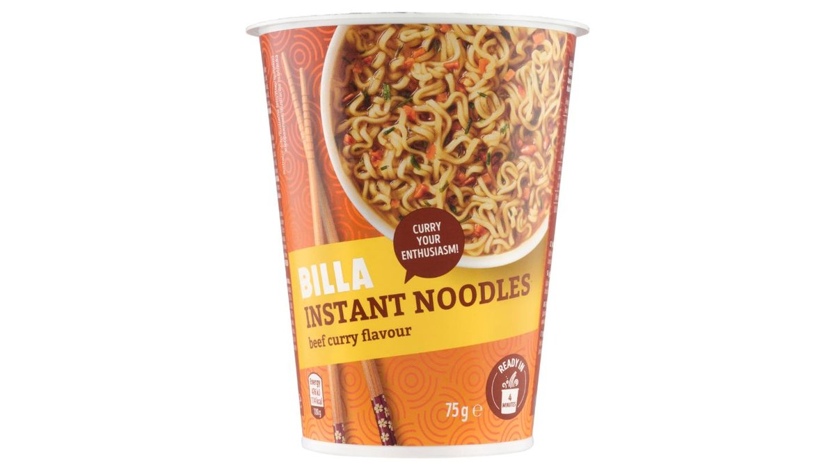 BILLA Instantní nudle s příchutí hovězí kari 75g