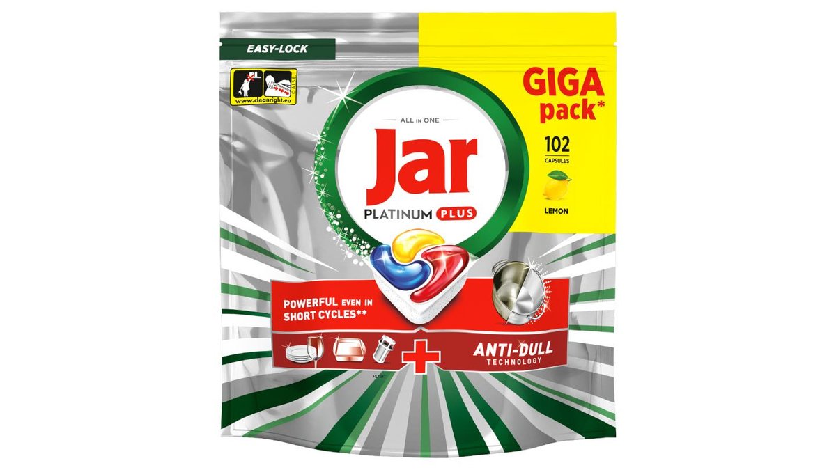 Jar Platinum Plus All In One kapsle do automatické myčky nádobí Lemon, 102 ks