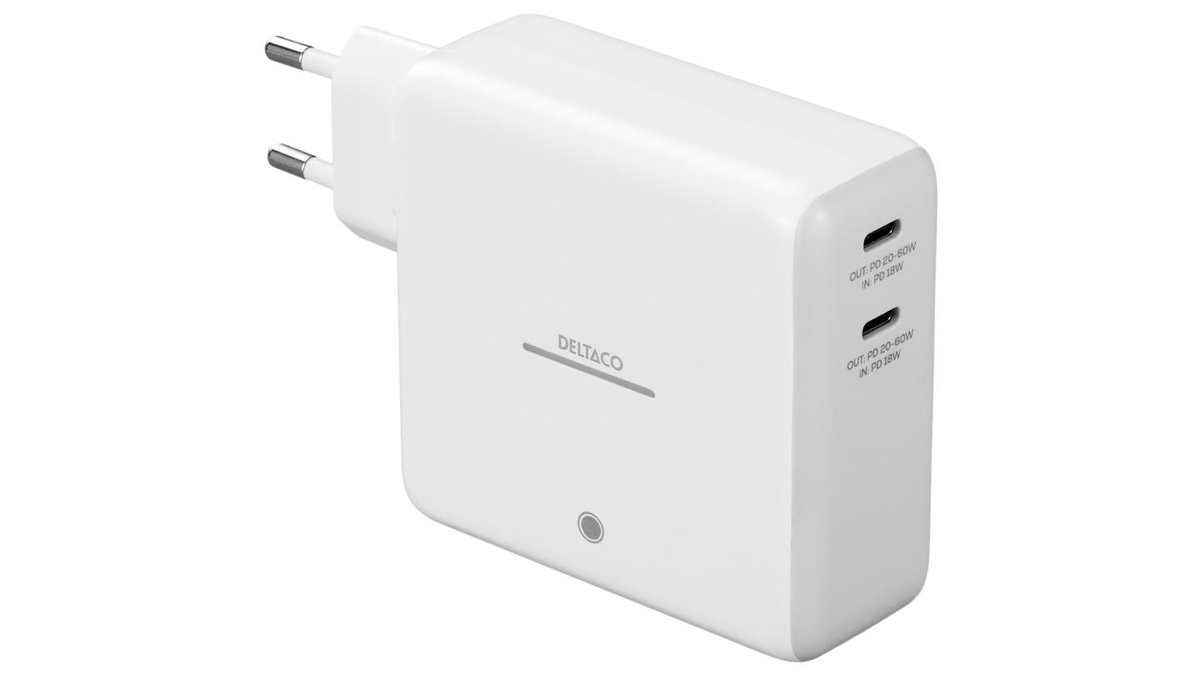 USB-C-vægoplader med powerbank, 9.600 mAh, Deltaco 300 g