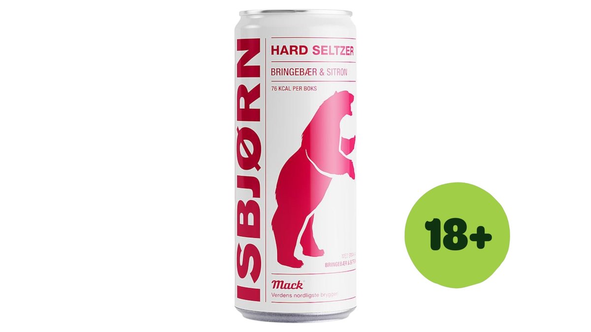 Isbjørn Hard Seltzer Bringebær & Sitron 4%, 330 ml