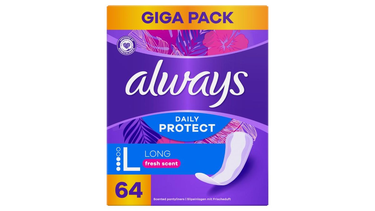 Always Daily Protect Extra Long, Se Svěží Vůní, Intimky, 64 ks