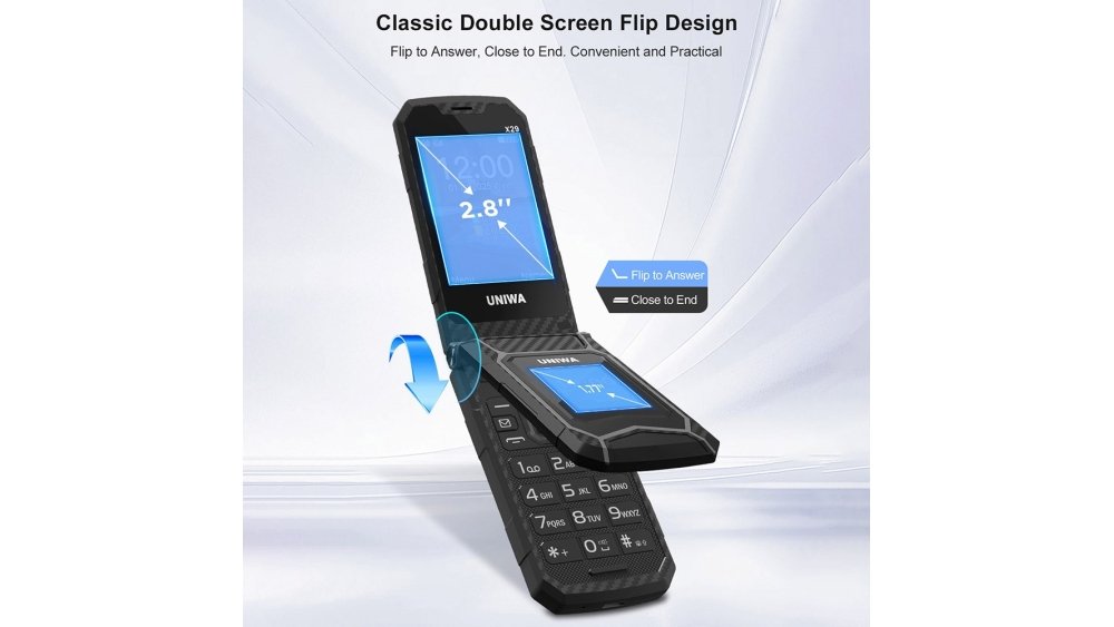 UNIWA X29 2.8 inch Flip Phone Dual Screen Dual SIM Card Standby GSM ...