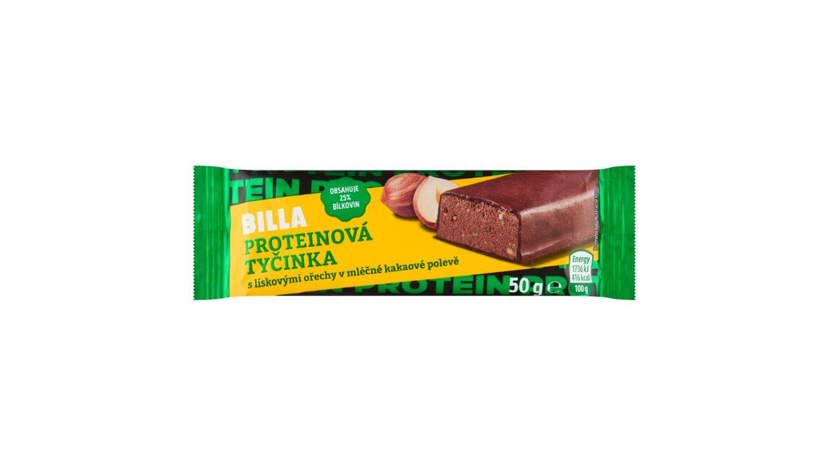 BILLA Proteinová tyčinka s lískovými ořechy v mléčné kakaové polevě 50g