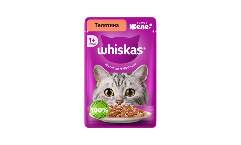 WHISKAS, Корм Желе С телятиной, 75 г