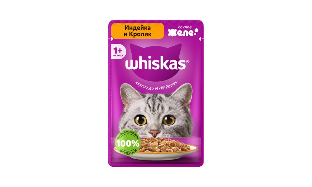 WHISKAS, Корм Желе С индейкой и кроликом, 75 г