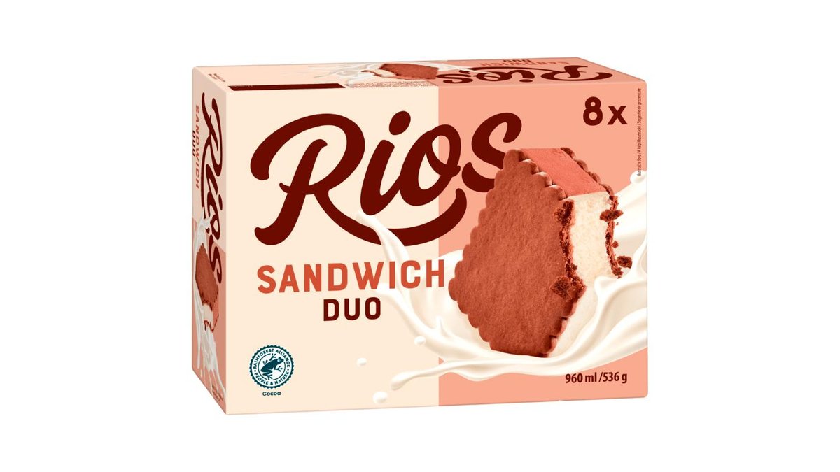 Rios Sandwich Duo Zmrzlina s rostlinným tukem s vanilkovou příchutí 8 x 120ml (960ml)