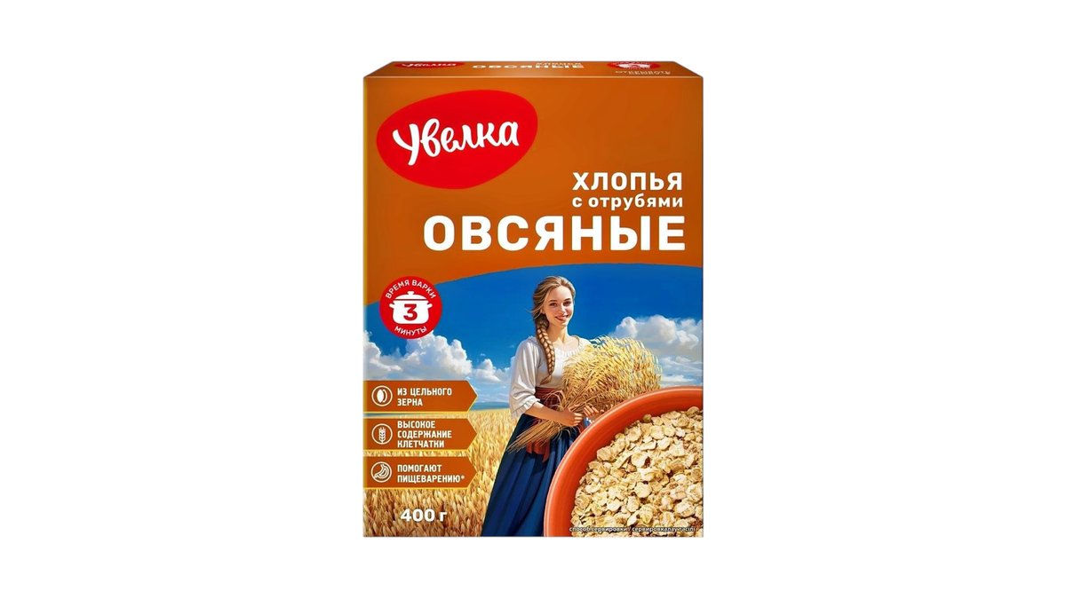Хлопья Увелка овсяные с пшеничными отрубями 400 г