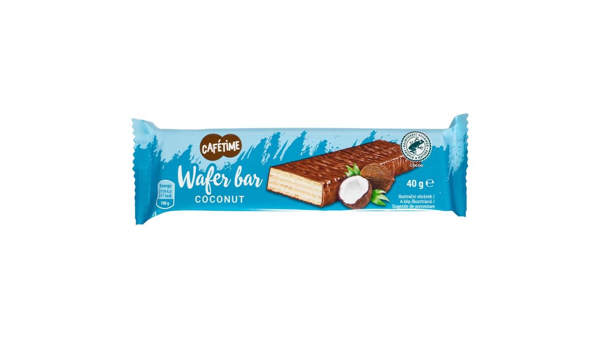 Café Time Oplatka s kokosovou náplní máčená v mléčné čokoládě 40g
