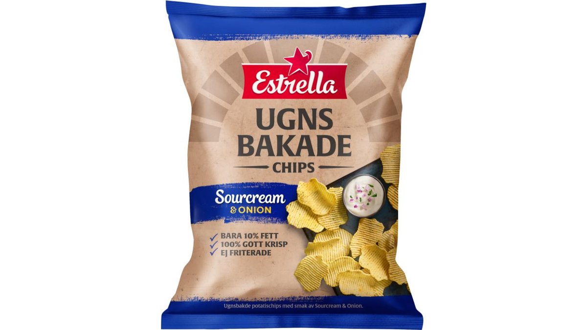 Estrella Ugnsbakade Chips Sourcream & Onion, 125 g