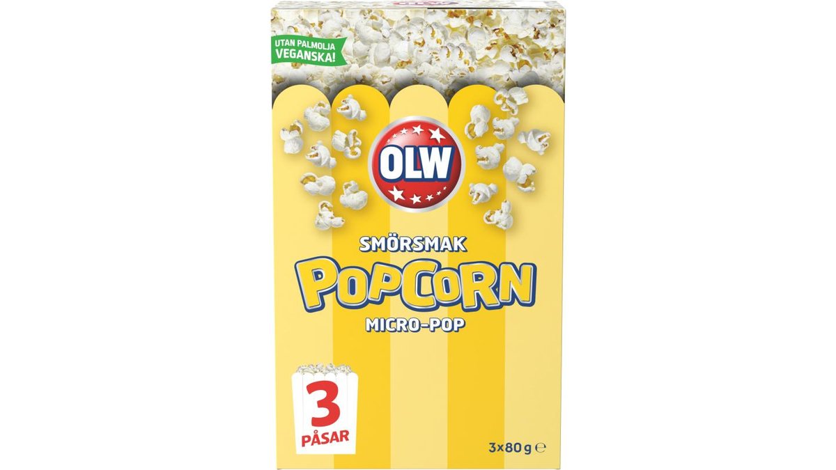 OLW Micropopcorn Smör, 3x80 g