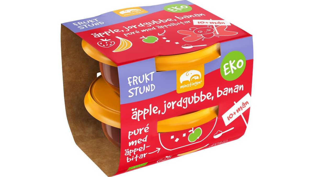 Minstingen Mellis Äpple, Banan & Jordgubb EKO, 2x110 g