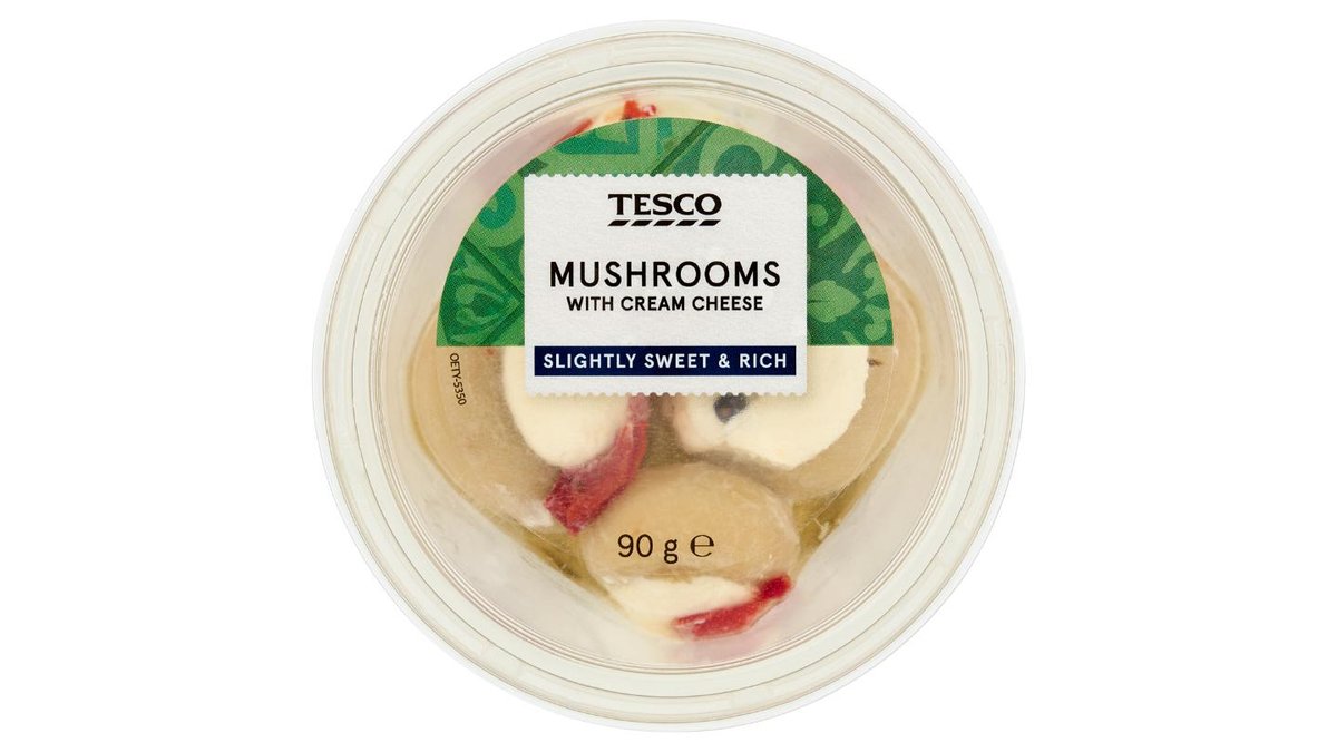 Tesco Marinované šampiňóny plnené čerstvým syrom 90 g