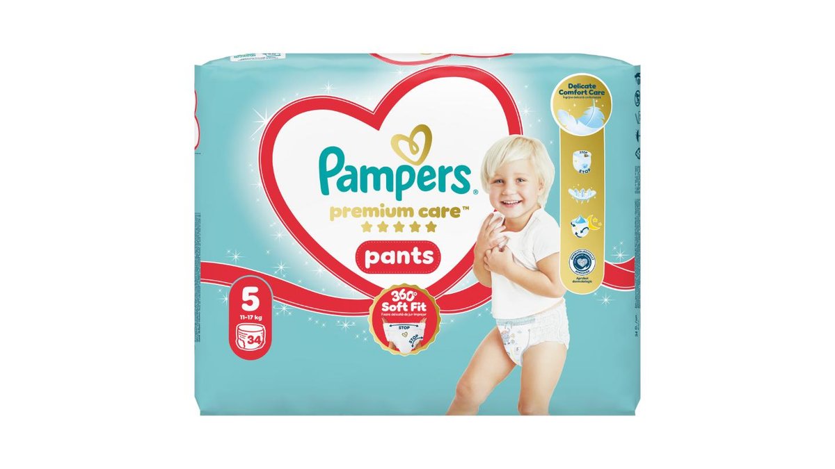 Plenkové Kalhotky Pampers Premium Care Pants Velikost 5, 34 ks, 11kg-17kg