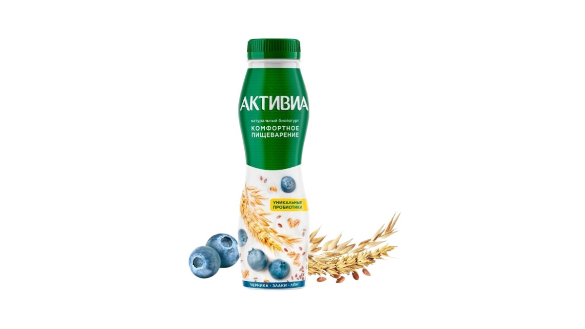 Йогурт питьевой Активиа черника-злаки-лен 670 г