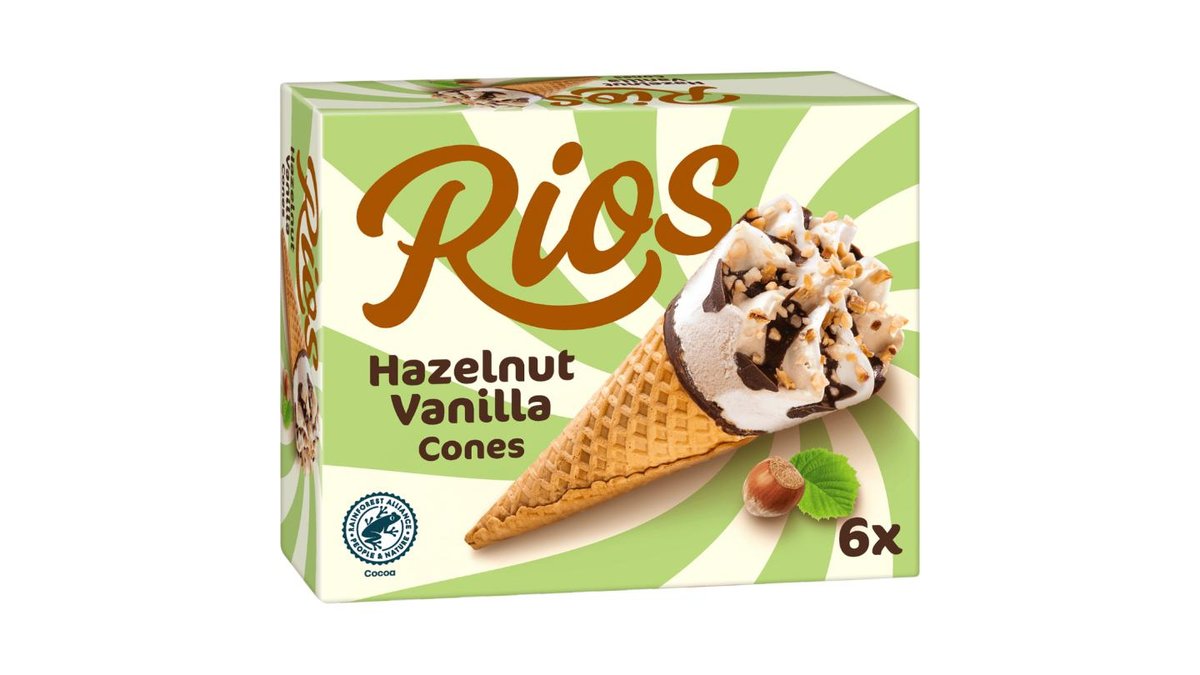 Rios Zmrzlina s příchutí bourbon vanilky a lískooříšková v oplatkovém kornoutku 6 x 120ml (720ml)