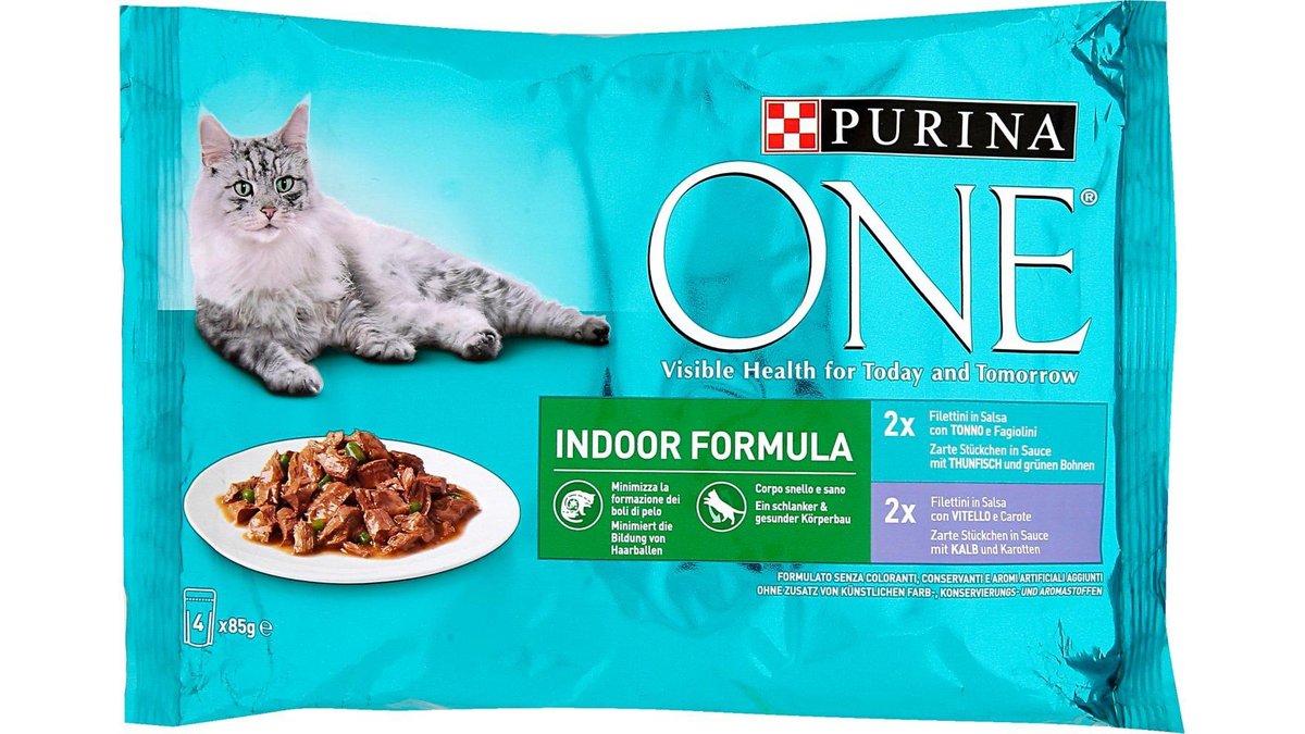 Purina One Indoor formula telecí, tuňák 4x85 g