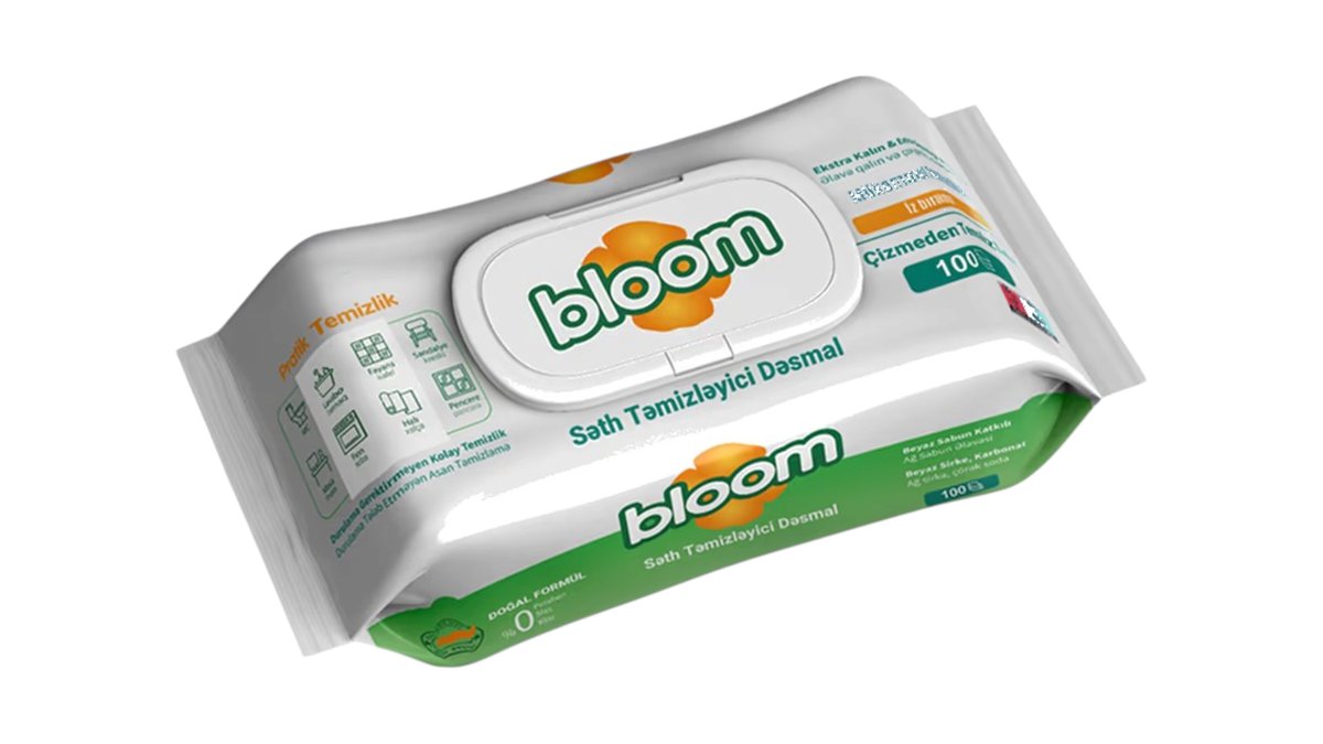 Bloom Səth Təmizləyici Nəmləndirilmiş Salfet 100 əd.