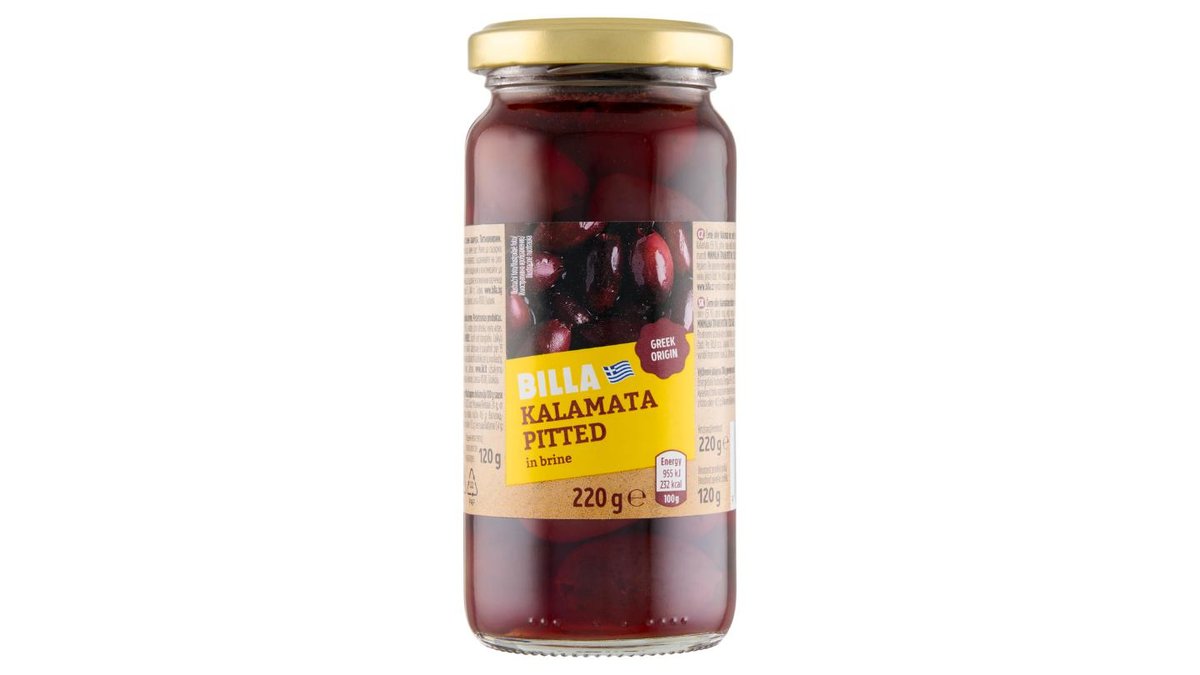 BILLA Černé olivy kalamata bez pecky ve slaném nálevu 220g