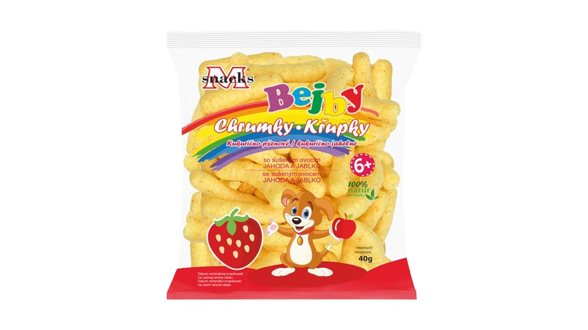 KUKURIČNO-PŠENOVÉ CHRUMKY SO SUŠENÝM OVOCÍM JAHODA A JABLKO