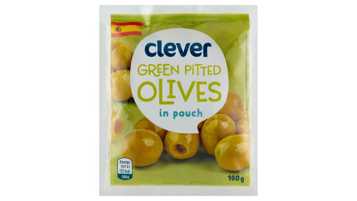 clever Zelené olivy bez pecky ve slaném nálevu 160g