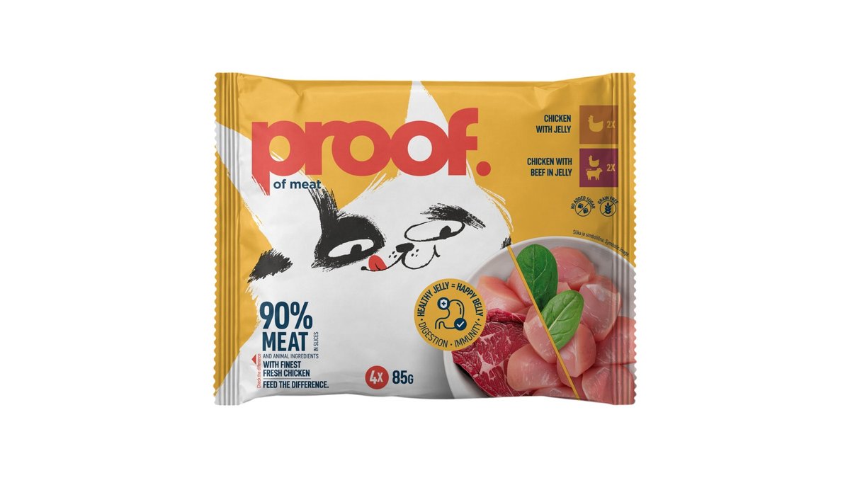 Proof Pet Food piletina u želeu + piletina i govedina u želeu za mačke, 4 x 85 g