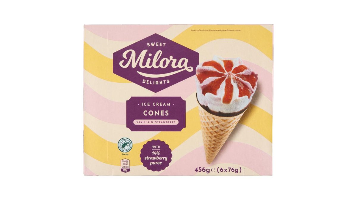 Milora Mražený krém jahodový a mražený krém s příchutí bourbon vanilky 6 x 120ml (720ml)