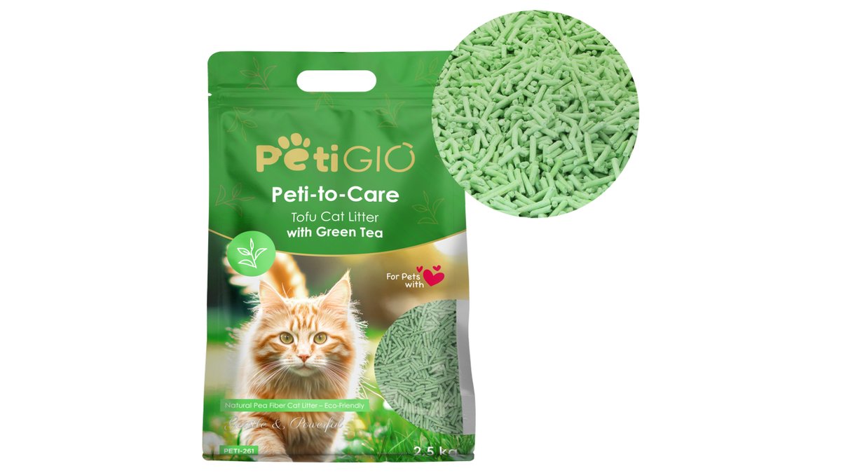PetiGIO Peti-to-Care stelivo pro kočky Tofu Green Tea 1 x 2.5 kg