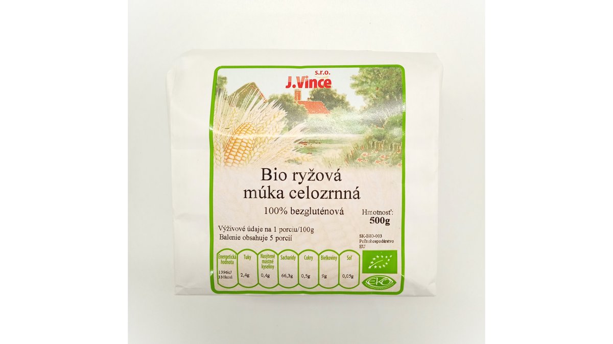 BIO VINCE Ryžová múka celozrnná 100% bezgluténová 500g