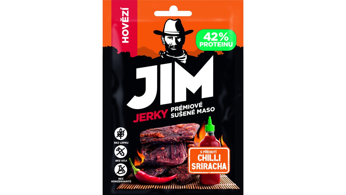JIM JERKY hovädzie - chilli Sriracha 23g