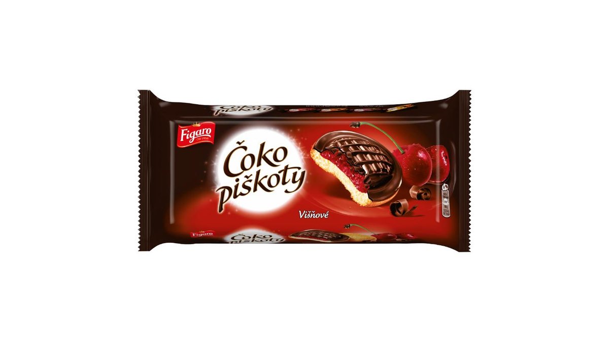 Figaro Čokopiškoty s želé s višňovou příchutí polomáčené čokoládou 147 g
