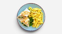 Objednať 350g wrap s trhaného kuracieho mäsa, hranolky