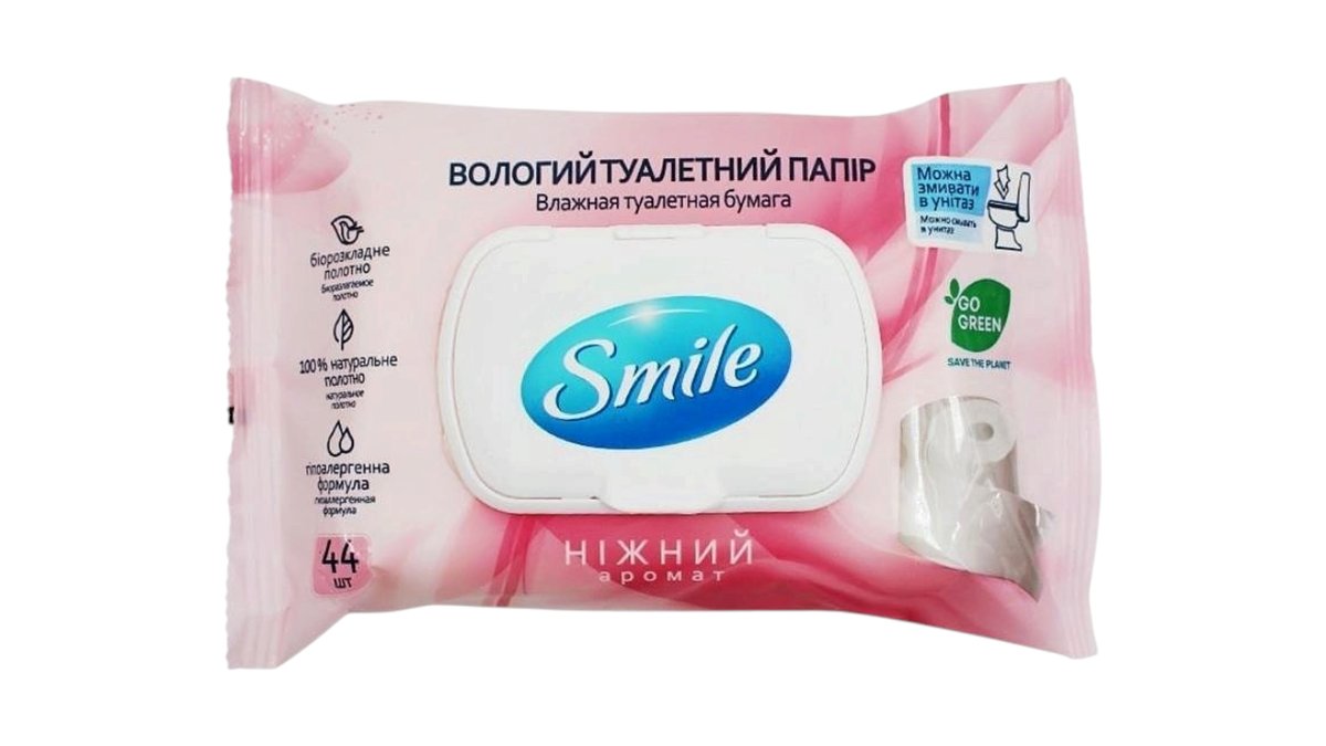 Бумага туалетная влажная Smile в ассортименте, 44 шт