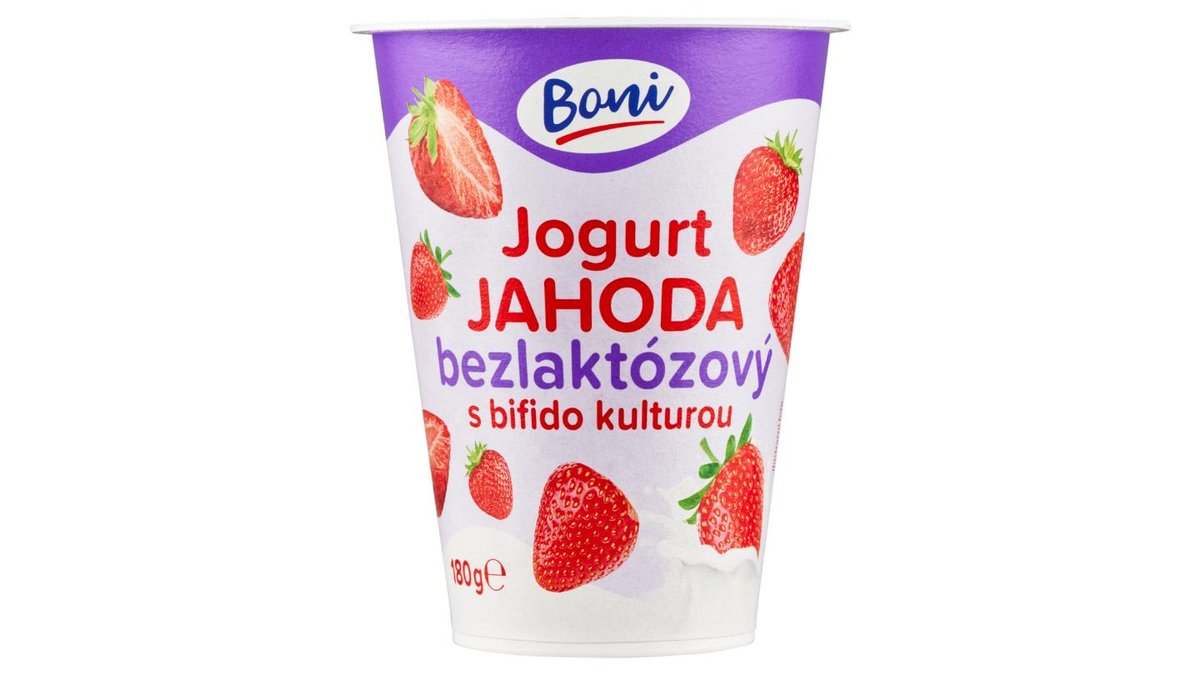 Boni Jogurt jahoda bezlaktózový s bifido kulturou 180g