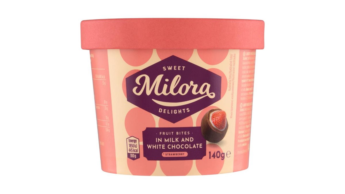 Milora Jahody v mléčné a bílé čokoládě 140g