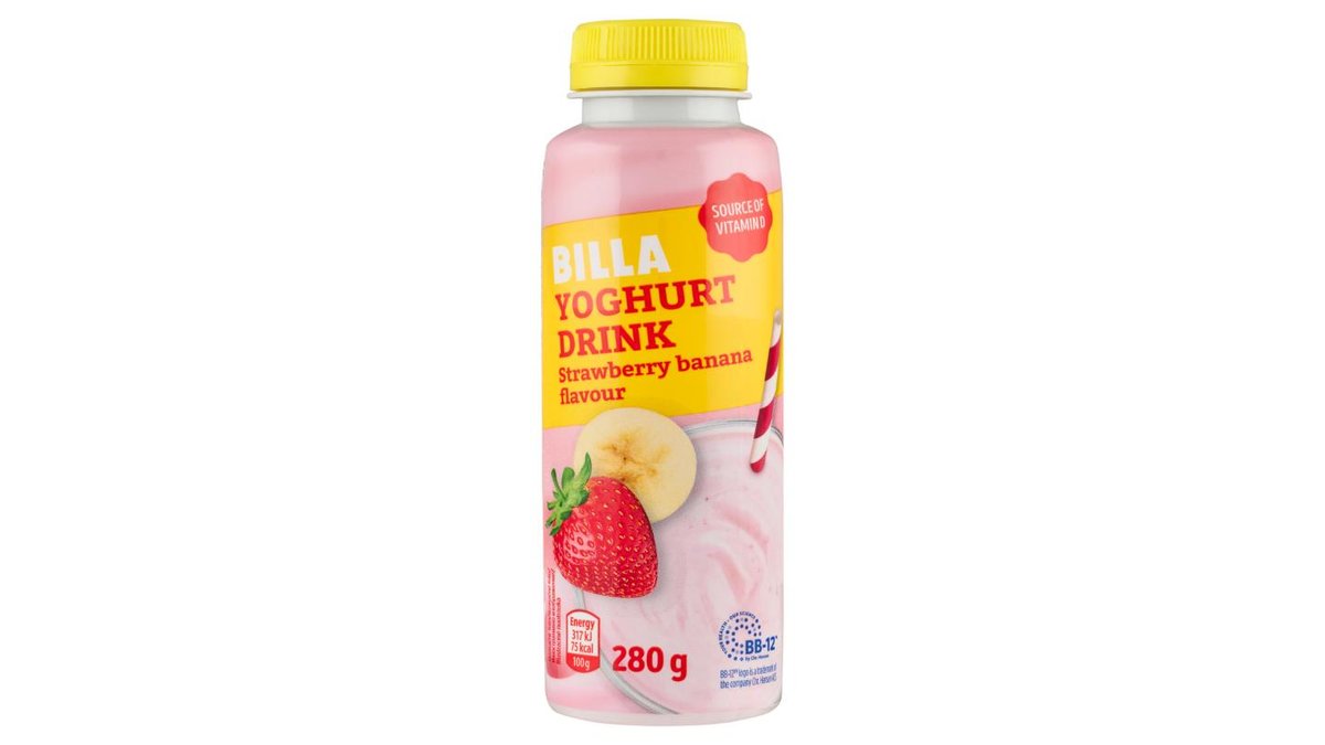 BILLA Jogurtový nápoj s banánovo-jahodovou příchutí 280g