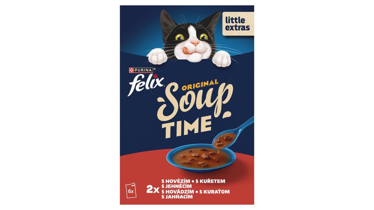 Felix Soup polievky pre mačky hovädzie, kura, jahňacie 6 x 48 g