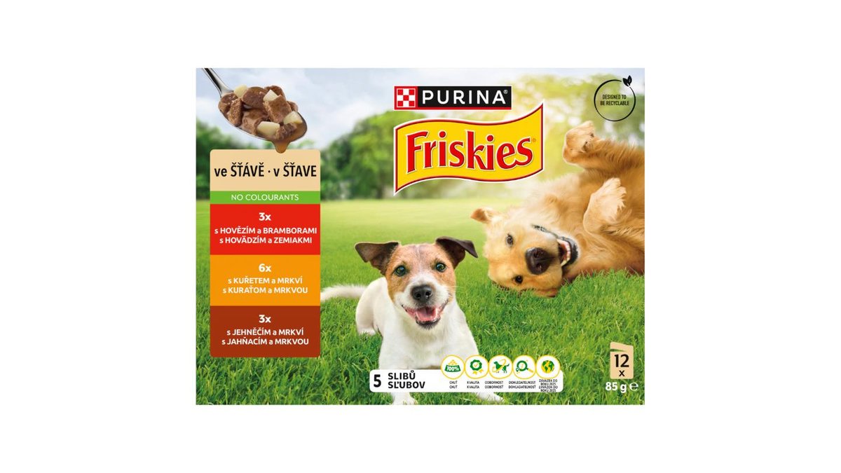 Friskies Adult kapsičky pre psov hovädzie, kura, jahňacie v šťave 12 x 85 g