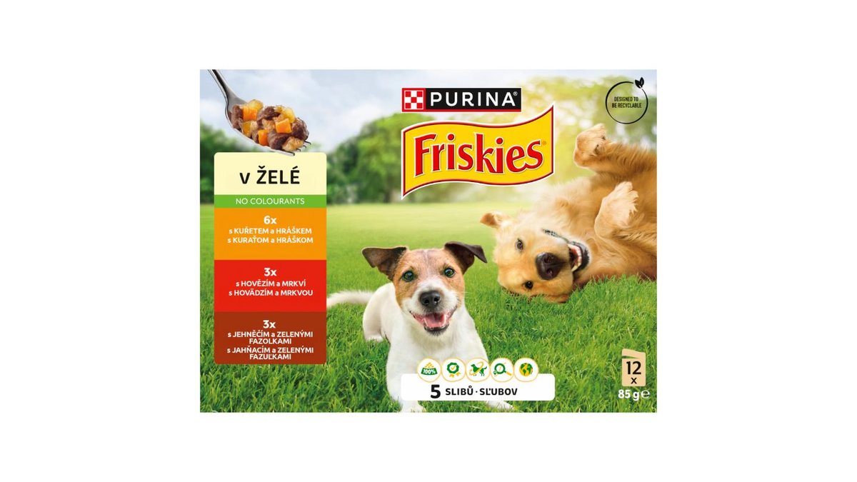Friskies Adult kapsičky pre psov hovädzie, kura, jahňacie v želé 12 x 85 g