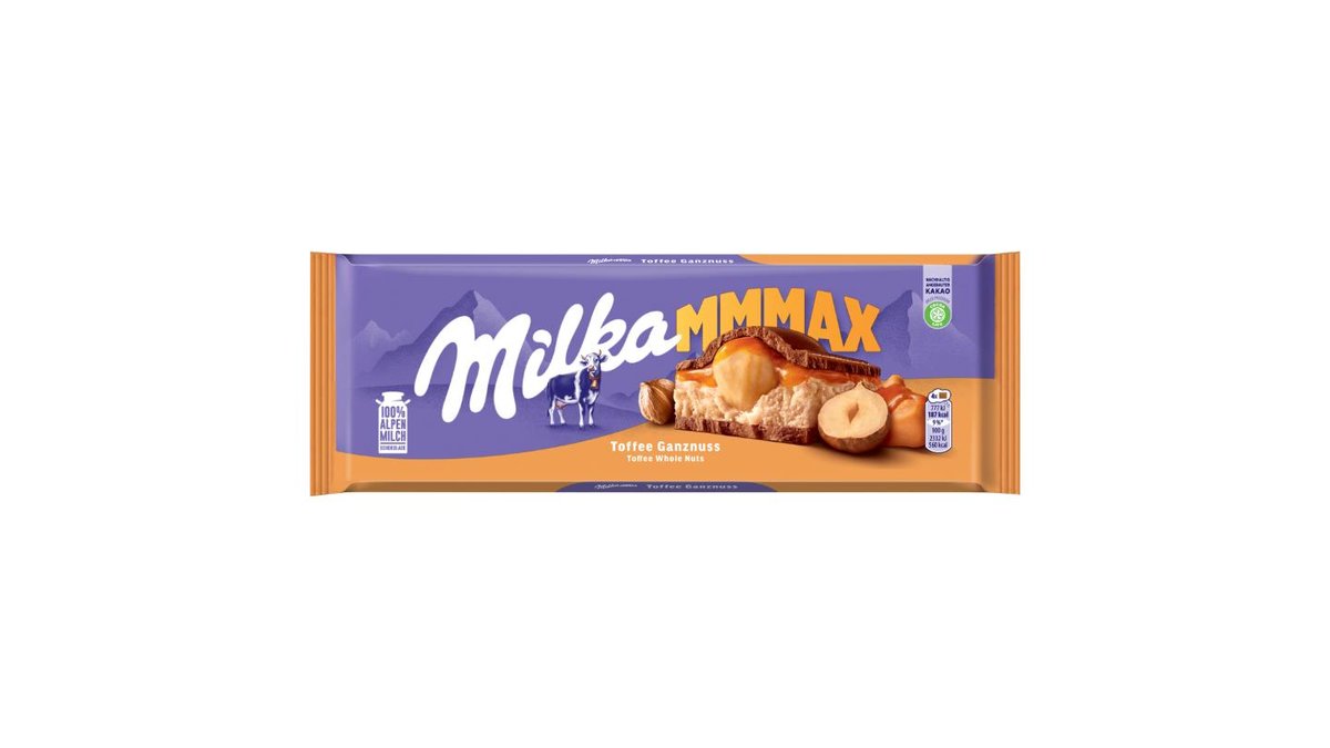 Milka Toffee Wholenut mléčná čokoláda z alpského mléka s karamelovou náplní a lískovými ořechy 300 g