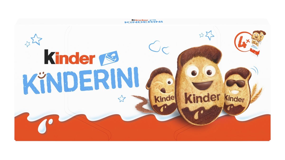 Kinder Kinderini křupavé sušenky s mléčnou a kakaovou dekorací 4 x 2 ks 100g